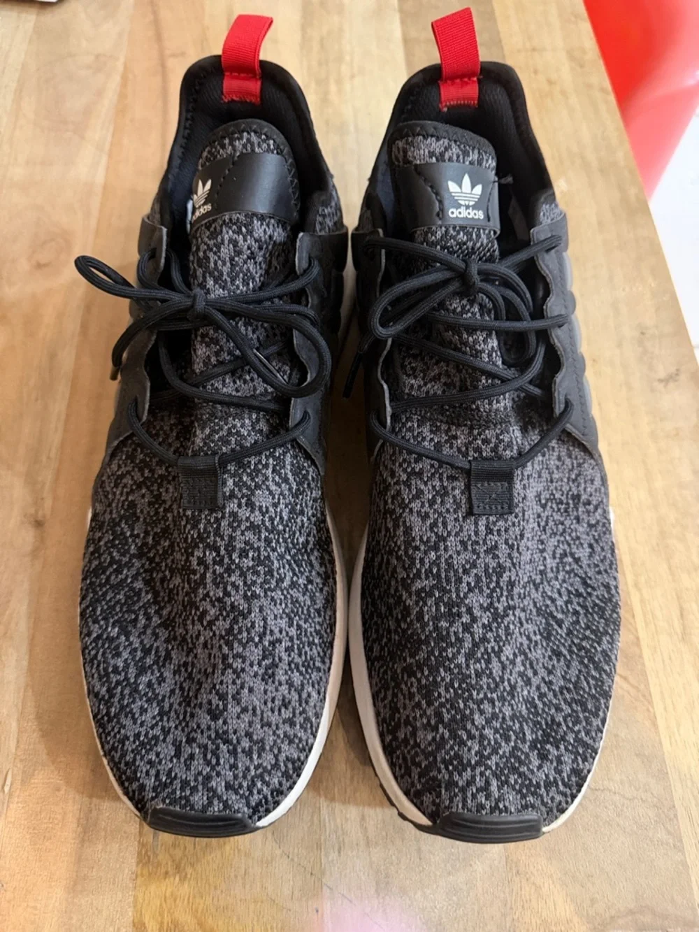 adidas Men's Black/Grey Knit Sneakers with Red Heel Tab - Picture 7 of 8